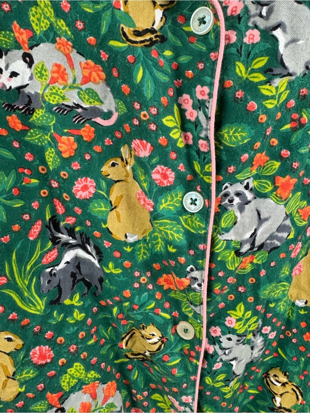 Printfresh Woodland Critters Organic Cotton Sleep Shirt Nightgown Green Sz Small - Picture 5 of 8
